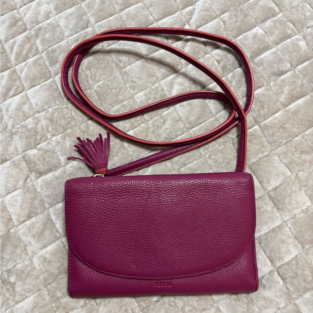 Fossil Women's Leather Fuchsia Pink Crossbody Bag